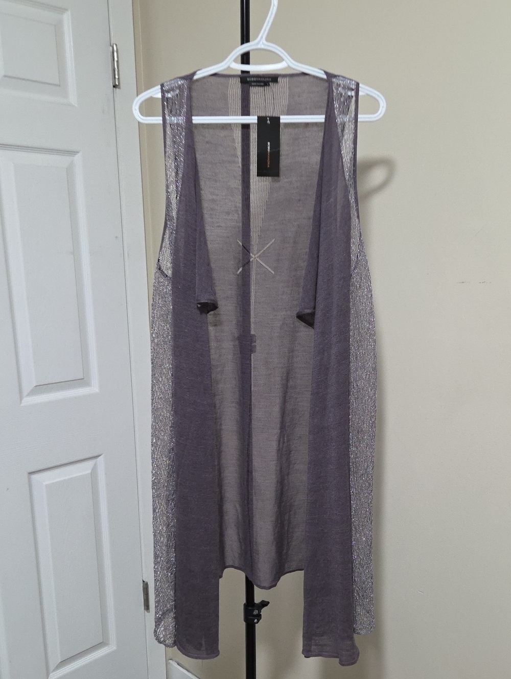Nwt BCBGMaxAzria Sheer Lavender Knit Open-Front Sleeveless Vest